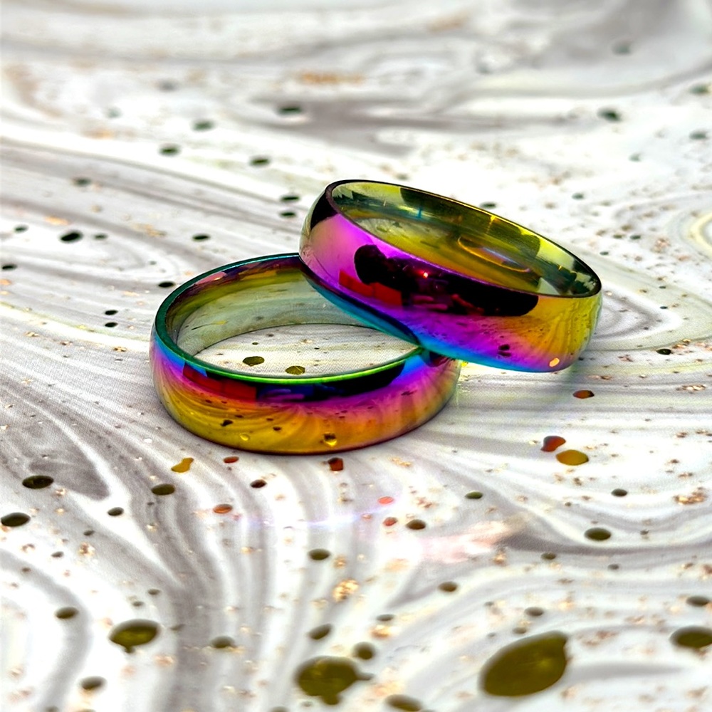 6mm Ring Band, Multicoloured Rainbow Jewelry